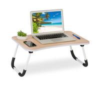 Relaxdays Tavolino per Laptop, Pieghevole, Letto e Divano 26x63x40 cm, Tavolinetto Notebook, MDF e Ferro, Marrone Chiaro, Fibra di Legno