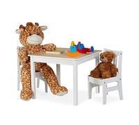 relaxdays Tavolino per Bambini con 2 Sedie, da Interno, Set da 3, Mobile Resistente, MDF, Bianco/Legno Naturale