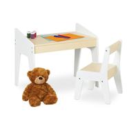 Relaxdays Tavolino da Bambini con Sedia, Set di Tavolo con Seggiola, per Cameretta, Bimbi e Bimbe, in MDF, Beige Bianco, Fibra di Legno, 51 x 60,5 x 37,5 cm