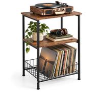 Relaxdays Tavolino per giradischi, 3 ripiani, industriale, marrone, nero | HLP: 64,5x40x30 cm, ferro, MDF, mobile per giradischi