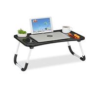 Relaxdays Tavolino per Laptop, Pieghevole, per Letto e Divano 26 x 63 x 40 cm, con Porta Bevande e Tablet, Nero Bianco