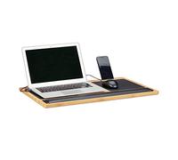 Relaxdays Tavolino per PC, Vassoio da Letto, Supporto, 2 Mouse Pads, Porta Cellulare, LP 60x40 cm, Legno Naturale, bambù