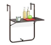 Relaxdays Tavolino Pieghevole Balcone, Tavolo da Appendere Ringhiera Altezza Regolabile Resistente Intemperie, Marrone, Acciaio