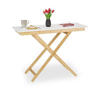 Relaxdays Tavolino Pieghevole da Cucina, Salotto o Balcone, Tavolo da caffè, bambù e MDF, HLP 70x105x50, Bianco Naturale
