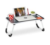 Relaxdays Tavolino per PC, Laptop, Tavolo Pieghevole da Divano 26x63x40 cm, con Suppporto Bevande e Tablet, Bianco Nero, Ferro, 26 x 63 x 40 cm