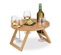 Relaxdays Tavolino Pieghevole, Vassoio per Letto e Picnic, Gambe Richiudibili, bambù, Rotondo, HD: 22 x 39 cm, Naturale
