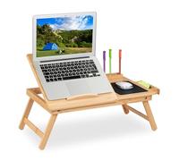 Relaxdays Tavolino Porta Pc per Letto e Divano, Pieghevole, 17,5x62x34 cm bambù Cassetto e Tappetino per Mouse, Naturale, Poliestere
