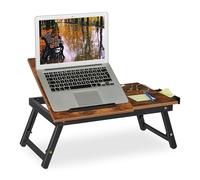 Relaxdays Tavolino Porta Pc per Letto e Divano, Tavolo per Notebook, in bambù, Regolabile in Altezza, Marrone Scuro Nero, 23 x 61 x 35 cm