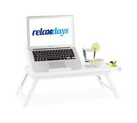 Relaxdays Tavolino Porta PC, Porta Laptop Regolabile, da Letto o Divano, con Cassetto, HLP 24x60x35 cm, Bianco