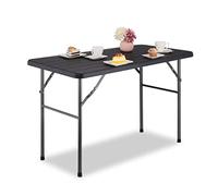 Relaxdays Tavolino Ripiegabile da Giardino, HLP 74 x 118 x 60 cm, Aspetto Legno, Tavolo di Plastica e Metallo, Nero, Acciaio