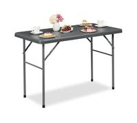 Relaxdays Tavolino Ripiegabile da Giardino, HLP 74 x 121,5 x 61 cm, Aspetto Rattan, Tavolo di Plastica e Metallo, Grigio