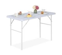 Relaxdays Tavolino Ripiegabile da Giardino, HLP 74x118x60 cm, Tavolo Esterno in Plastica Effetto Legno e Acciaio, Bianco