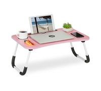Relaxdays Tavolino per Laptop, Pieghevole, Letto e Divano HLP 26x63x40 cm, con Porta Bevande e Tablet, Rosa Bianco