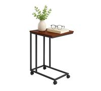 Relaxdays Tavolino rotelle, HLP 68 x 50 x 35 cm, MDF, metallo, forma a C, tavolino da sottocosto, marrone/nero