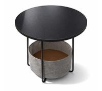 Relaxdays Tavolino Rotondo con Cestino in Tessuto, MDF e Metallo, 50x45 cm, Nero-Grigio