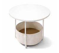 Relaxdays Tavolino Rotondo con Cestino in Tessuto, MDF e Metallo, Beige-Crema, 50x45 cm