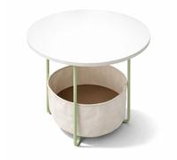 Relaxdays Tavolino rotondo con cestino in tessuto, H x D 50x45 cm, tavolino da salotto, MDF/metallo, salvia-crema
