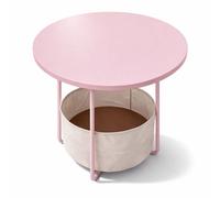Relaxdays Tavolino Rotondo con Cestino in Tessuto, MDF e Metallo, Rosa-Crema, 50 x 45 x 45 cm