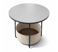 Relaxdays Tavolino Rotondo con Cestino in Tessuto, MDF e Metallo, 50 x 45 cm, Grigio-Crema