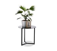 Relaxdays Tavolino Rotondo da Salotto in Vetro e Metallo, Tavolo da Caffè, Comodino HxLxP: 51 x 50 x 50 cm, Nero