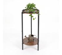 Relaxdays Tavolino rotondo effetto legno/metallo, 2 ripiani, marrone/nero | A x Ø: 73 x 29,5 cm