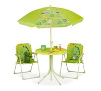 Relaxdays Tavolo Bambini con Ombrellone, Set con 2 Sedie, da Campeggio e Giardino, Tavolino Picnic, Verde