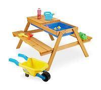 Relaxdays Tavolo con Panche per Bambini, 2in1, Tavolino delle attività & Set da Picnic, Giardino, 49x90x85 cm, Naturale