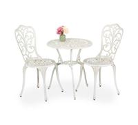 Relaxdays Set da Bistrot da 3, Tavolino da Giardino, 2 Sedie da Balcone, in Alluminio Stile Ferro Battuto, Bianco Bronzo, 65x60 cm