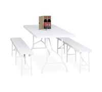 Relaxdays Tavolo da Birreria con Panche, Set da Giardino, Panchine e Tavolino 180 cm Pieghevoli, Aspetto Legno, Bianco