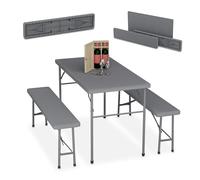 Relaxdays Tavolo da Birreria con Panche, Set da Giardino con Panchine e Tavolino Pieghevoli, Mobili Stile Rattan, Grigio, HLP: 73x120x61 cm