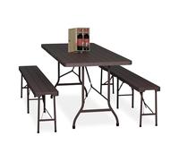 Relaxdays Tavolo da Birreria con Panche, Set da Giardino, Panchine e Tavolino 180 cm Pieghevoli, Aspetto Legno, Marrone, Acciaio