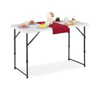 Relaxdays Tavolo da Campeggio Pieghevole, HLP: 53,5 x 120 x 60 cm, Tavolino in Plastica, Posto per 6 Persone, Bianco, Acciaio