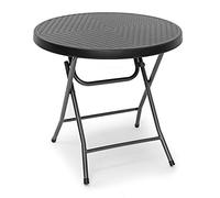 Relaxdays Tavolo da Campeggio Pieghevole BASTIAN, Rotondo HLP 74x80x80 cm, Tavolino da Outdoor, Aspetto Rattan, Nero