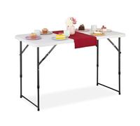 Relaxdays Tavolo da Campeggio Pieghevole, HLP: 53,5 x 120 x 60 cm, Tavolino in Plastica, Posto per 6 Persone, Bianco, Acciaio