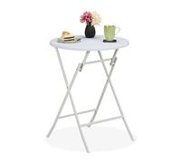 Relaxdays Tavolo da Campeggio Pieghevole, HxD: 75 x 60 cm, Tavolino in Plastica Rotondo, Posto per 4 Persone, Bianco, Acciaio