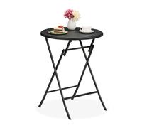Relaxdays Tavolo da Campeggio Pieghevole, HxD: 75 x 60 cm, Tavolino in Plastica Rotondo, Posto per 4 Persone, Nero