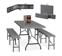 Relaxdays Tavolo da Birreria con Panche, Set da Giardino, Panchine e Tavolino Pieghevoli per Fiere, Lungo 180 cm, Grigio