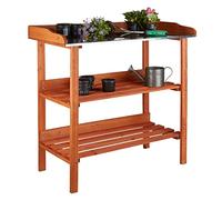 Relaxdays Tavolo da Giardinaggio in Legno, 3 Ripiani, Piano di Lavoro in Metallo, Germinazione, 87,5x91,8x41,5,Arancione