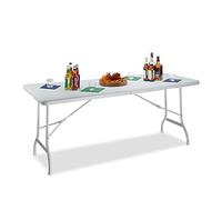 Relaxdays Tavolo da Giardino Pieghevole, Tavolino da Campeggio Picnic, con Maniglia, H x L x P 72x178x74 cm, Bianco