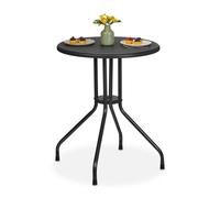 Relaxdays Tavolino da Giardino Rotondo, HxD: 73 x 60 cm, Aspetto Rattan, Tavolo in Plastica e Acciaio, da Esterno, Nero