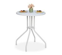 Relaxdays Tavolino da Giardino Rotondo, HxD 73 x 60 cm, Aspetto Rattan, Tavolo in Plastica e Acciaio, da Esterno, Bianco