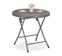 Relaxdays Tavolino da Giardino Pieghevole, HxD: 74 x 80 cm, Aspetto Rattan, Tavolo Rotondo in Plastica e Acciaio, Grigio