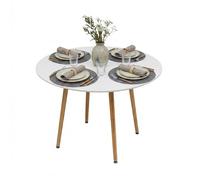 Relaxdays Tavolo da Pranzo Rotondo in MDF e bambù, Stile scandinavo, Bianco/Naturale, Ø90 x 75 cm per 4 Persone