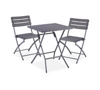 Relaxdays Tavolo da Esterno e Sedie, Set da 3 Mobili Pieghevoli e Salvaspazio da Balcone, Design Aspetto Legno, Grigio