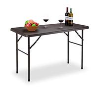 Relaxdays Tavolo Giardino, Aspetto Legno, Pieghevole, Plastica & Metallo, Esterni, Bistrò HLP: 74 x 120 x 60 cm, Marrone