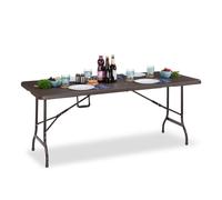Relaxdays Tavolo Giardino, Aspetto Legno, Pieghevole, Plastica & Metallo, Esterni, Bistrò HLP: 73 x 180 x 74 cm, Marrone