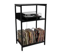 Relaxdays Tavolo Giradischi con 3 Ripiani in Metallo e MDF Nero, HLP: 65x40x30 cm