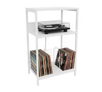Relaxdays Tavolo per Giradischi, 3 Ripiani, divisori, AxLxP: 65x40x30 cm, Ferro/MDF, scaffale