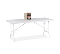 Relaxdays Tavolino Ripiegabile da Giardino, HLP 73x180x74 cm, Tavolo Pieghevole di Plastica e Acciaio, Campeggio, Bianco