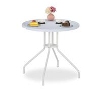 Relaxdays Tavolo Rotondo da Giardino, Tavolino da Balcone HLP: 74 x 80 cm, Arredo Esterno Effetto Legno, Bianco